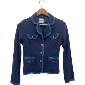 🍀Tommy Girl Navy Blue Piping Notch Lapel Single Breasted Blazer Jacket Size M